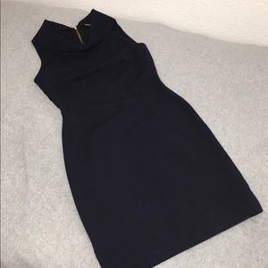 Blue Sleeveless Dress Size 4 Office Career Collar Retro Cowl Neck Jackie